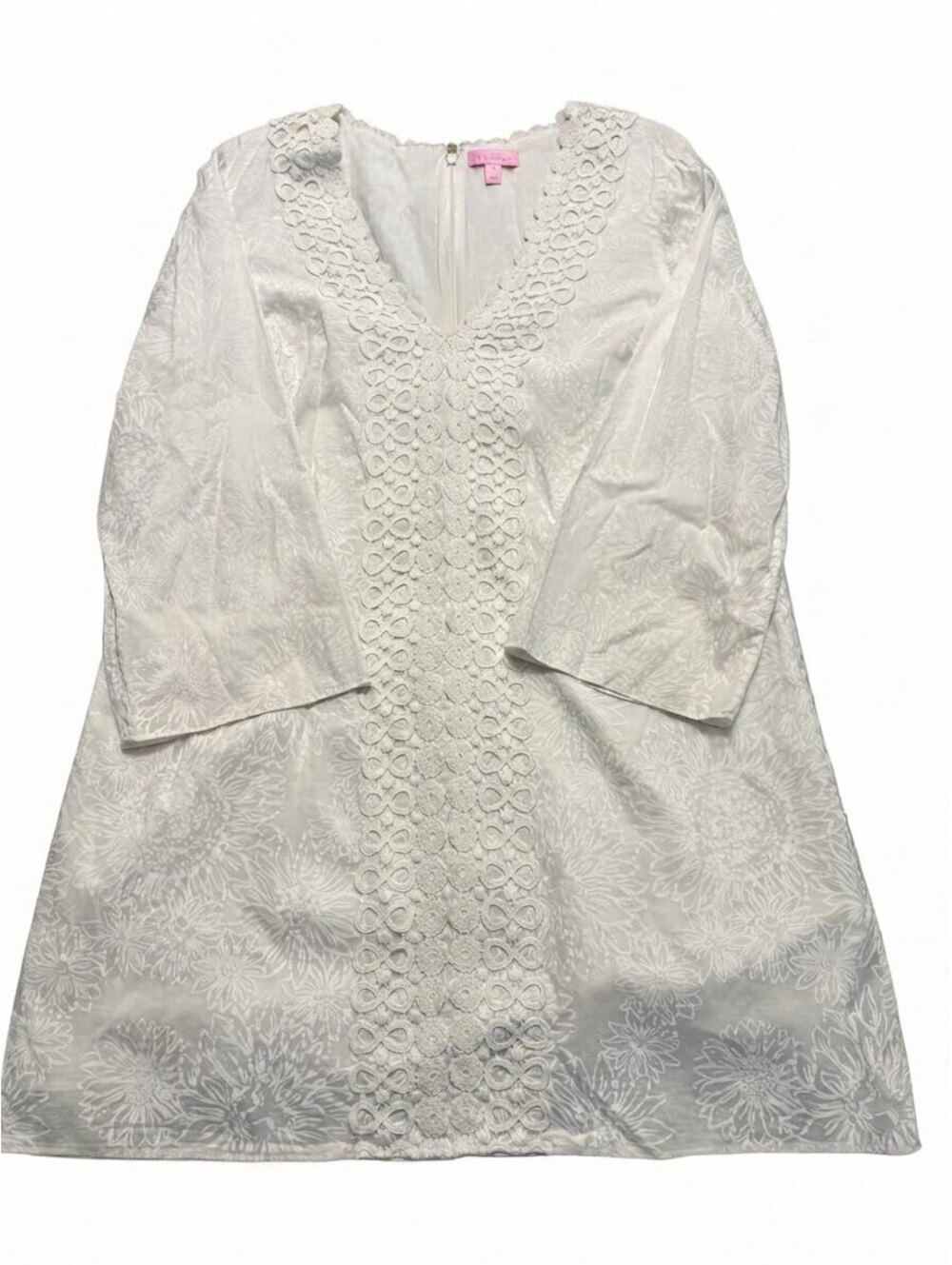 Lilly Pulitzer White Lace Trim V-Neck Tunic Dress Cover Up XL 100% Cotton
